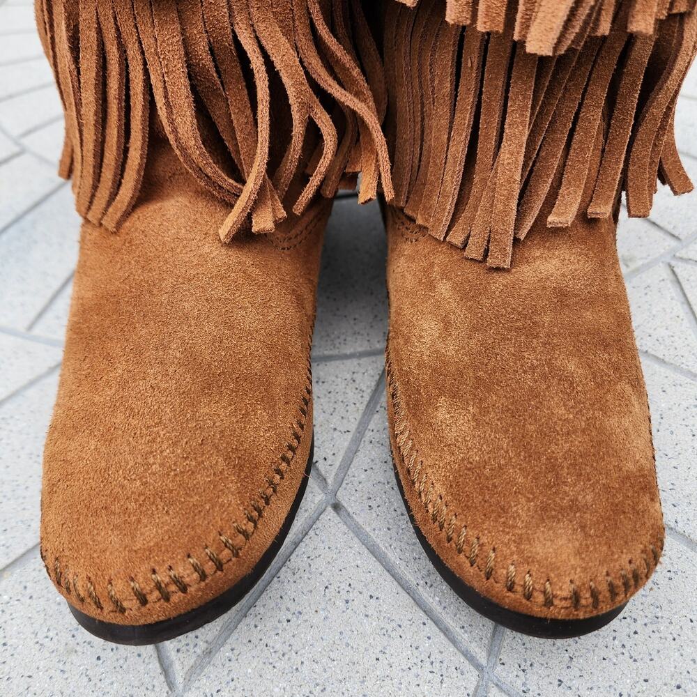 Minnetonka Moccasin 3 Layer Fringe Suede Boots 9 - Picture 5 of 11